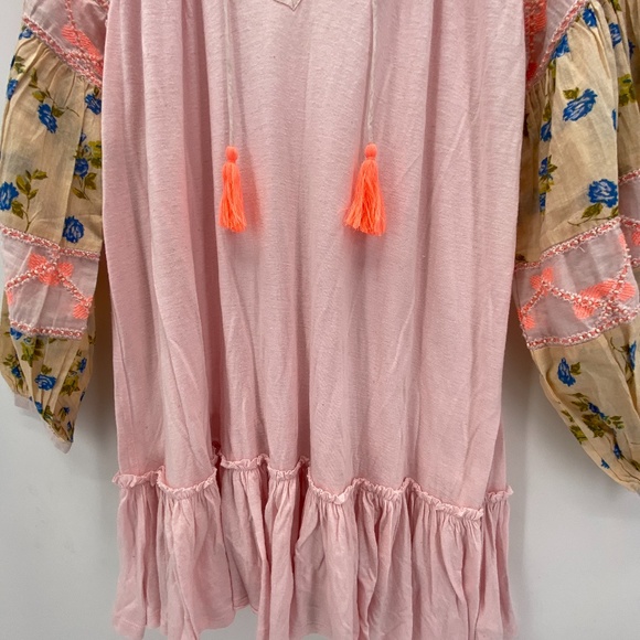 FREE PEOPLE PINK FLORAL BOHO PEASANT MINI DRESS - Picture 8 of 13